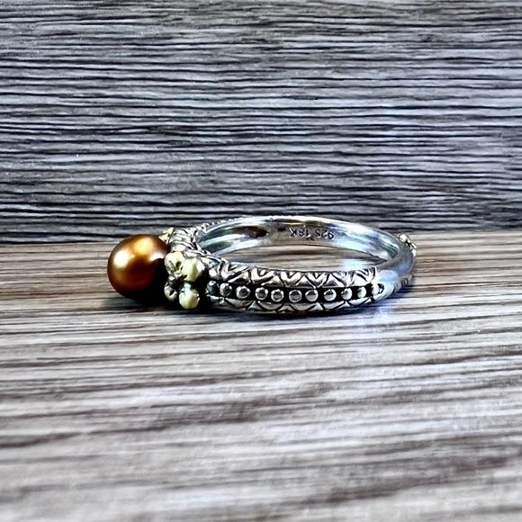 Barbara Bixby Ring Sterling Silver & 18k Yellow Gold Flower Pearl Ring, Size 10 - Picture 3 of 11